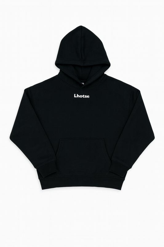 Black hoodie with 'Lhotse' branding