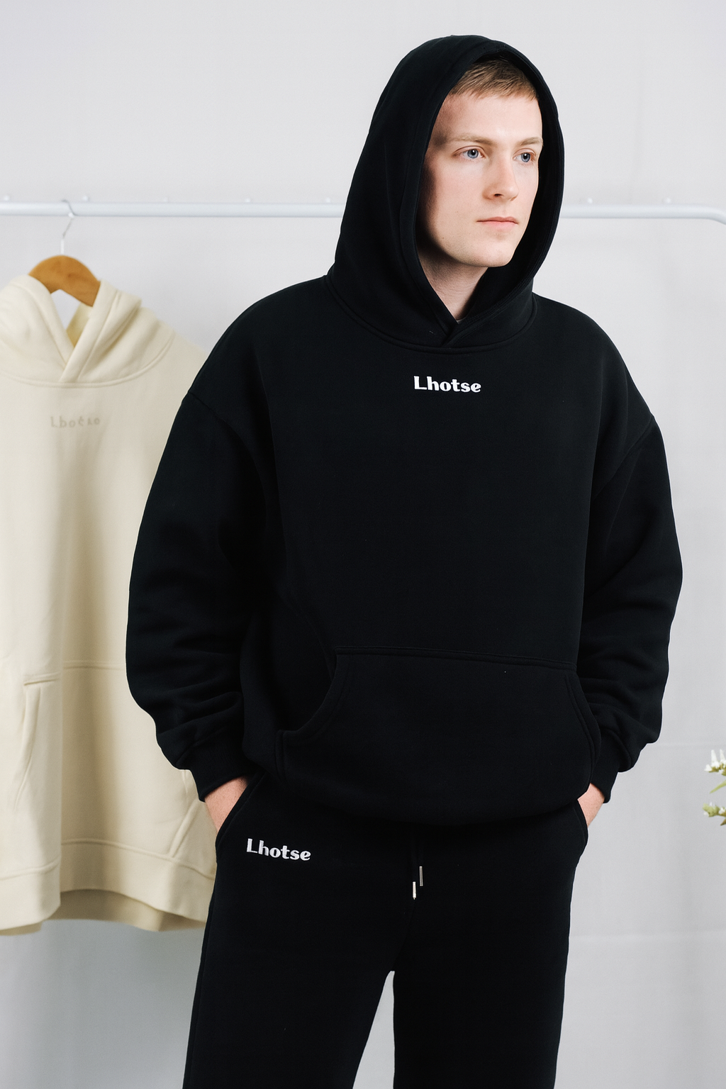 Close-up of Lhotse logo embroidery on Sierra Edition hoodie