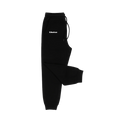 Black sweatpants with a brand logo on a white background
