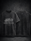 Black t-shirt with white graphic design on a dark background